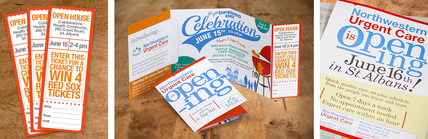 Direct Mail pieces designed for the Urgent Care Grand Opening.