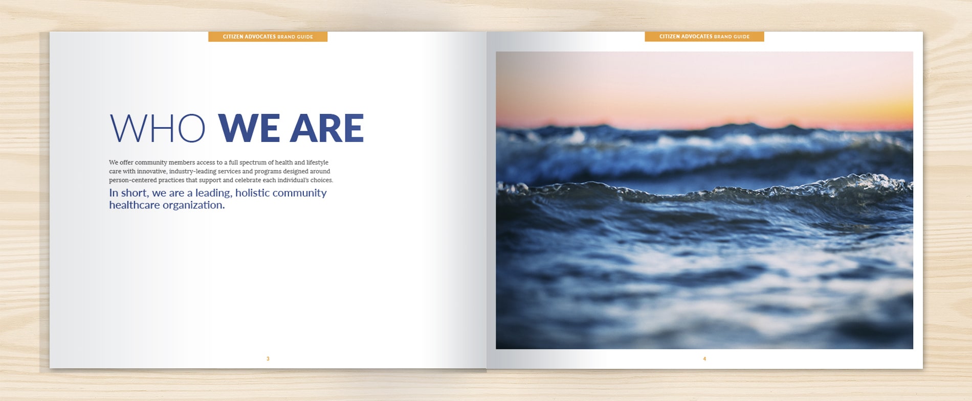 Brand identity book design for mental healthcare services client